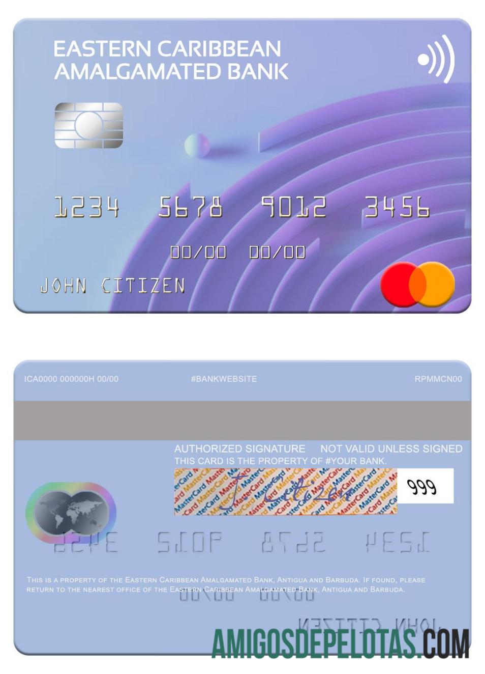 Antígua e Barbuda Banco Amalgamado Mastercard do Caribe Oriental exemplo real